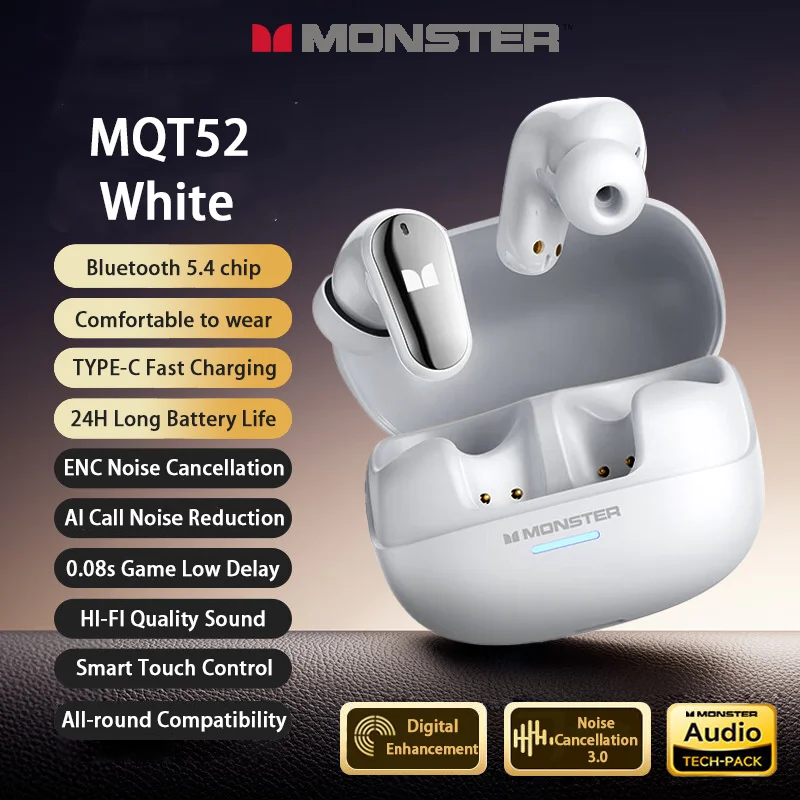 Choice Monster New MQT52 TWS Wireless Bluetooth 5.4 Headset HIFI Stereo Gaming Music Earphones Talking Noise Canceling Earbuds - Image 7