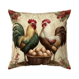 Home Decor Farmyard Roosters and Eggs Pillow Covers Pattern Cushion Cover Suitable for Sofa Bedroom Car Pillow Cover