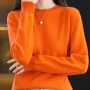 Women 100% Merino Wool Sweater O-Neck Long Sleeve Cashmere Knitwear Pullover Aliselect Fashion Autumn Winter Clothing Tops