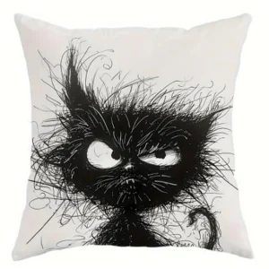 Contemporary Style Throw Pillow Covers with Whimsical Cat Design,Machine Washable for Various Room Decor, 18x18 inches