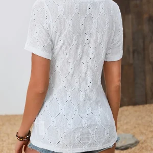 Women's Summer Elegant Solid T Shirt Casual Office Lady O Neck Shirt Button Fashion Female Tops