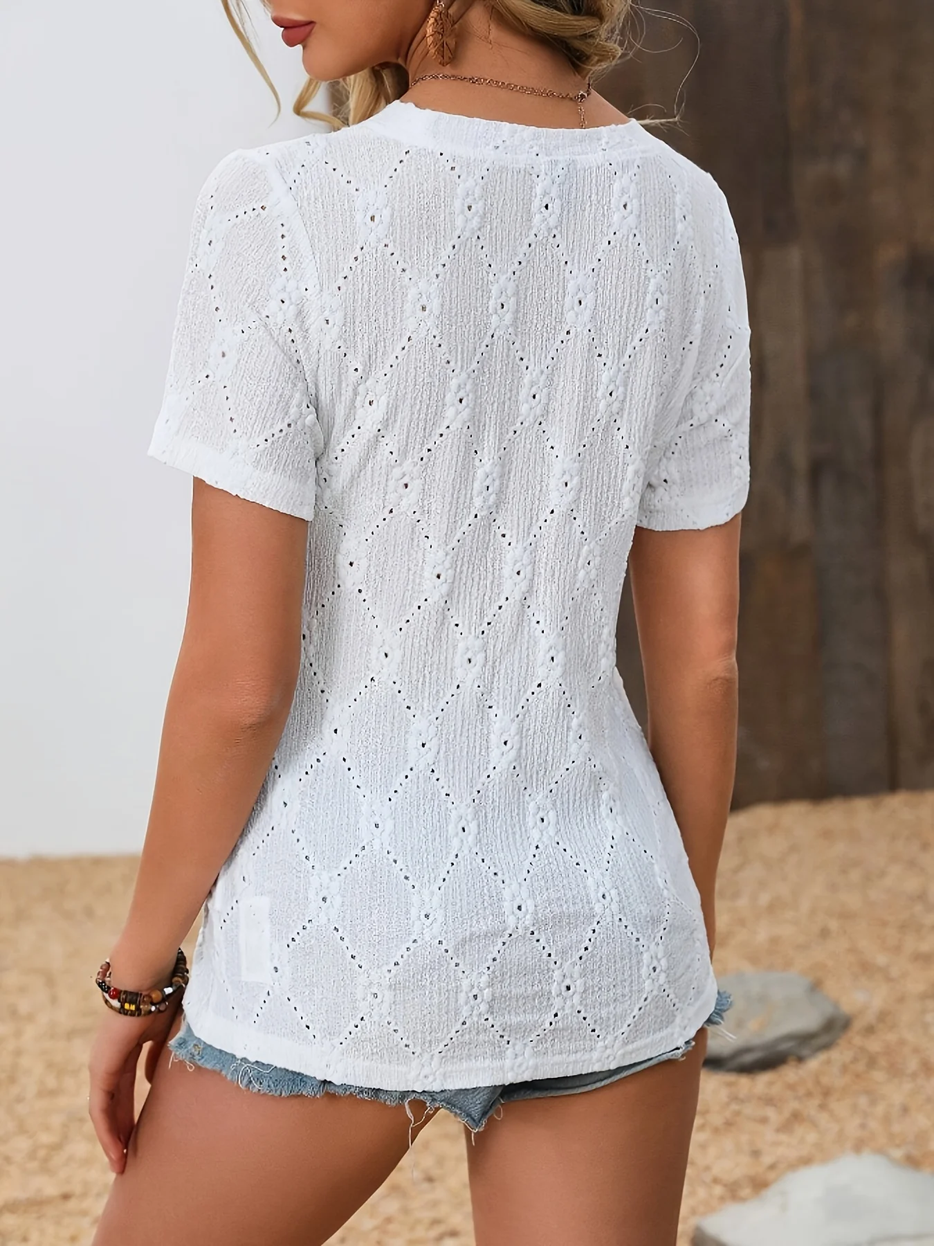 Women's Summer Elegant Solid T Shirt Casual Office Lady O Neck Shirt Button Fashion Female Tops - Image 2