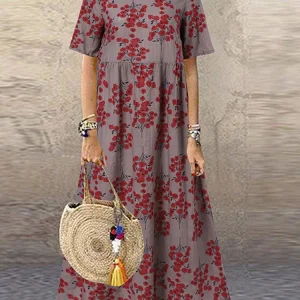 Vintage Printed Maxi Dress Women's Summer Sundress ZANZEA 2025 Casual Short Sleeve Holiday Floral Vestidos Female O Neck Robe