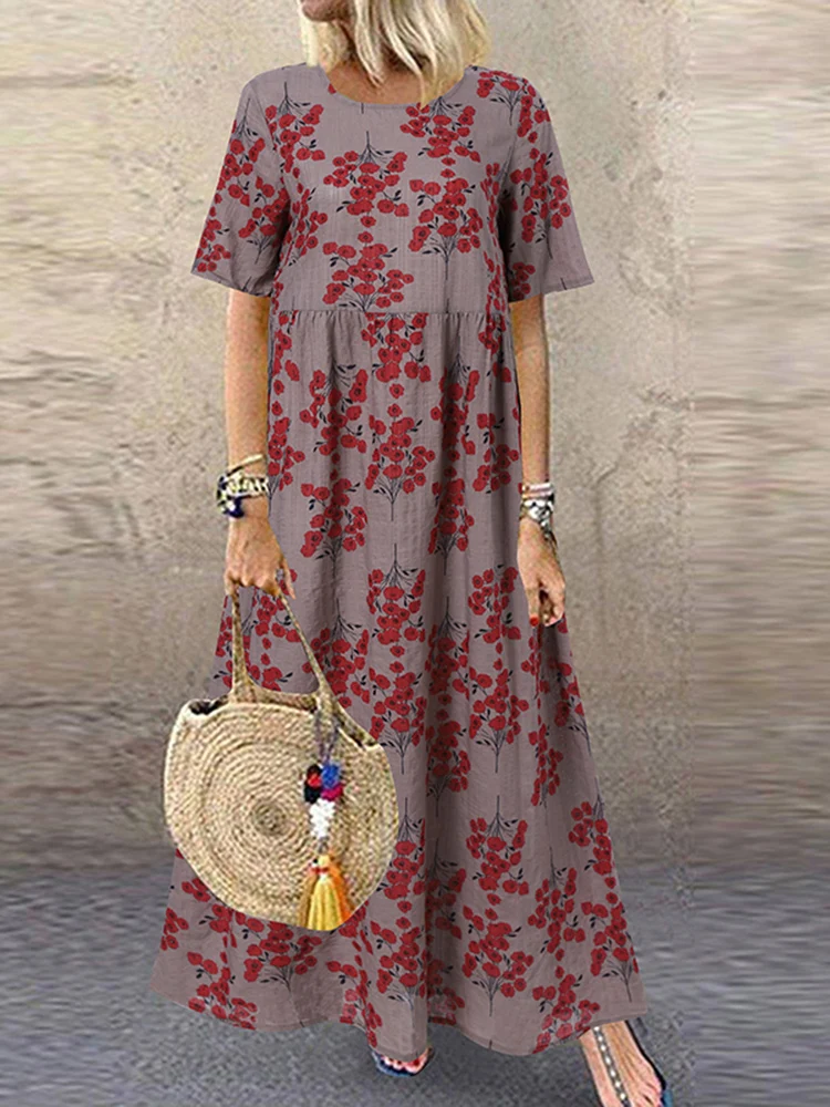 Vintage Printed Maxi Dress Women's Summer Sundress ZANZEA 2025 Casual Short Sleeve Holiday Floral Vestidos Female O Neck Robe - الصورة 11