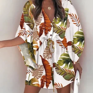Summer Dress For Women 2024 New Floral Print Bat Half-Sleeve V-Neck Ruffle Irregular Hem Female Dress Casual Boho Women Clothes