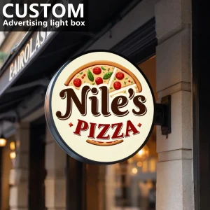 Custom Round LED Lights Box Double-Sided Outdoor Business Sign Illuminated Storefront Sign Personalized Logo Sign for Shops