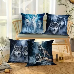 Home Decor Wolves In Moonlit Forest & Snow Pillow Covers Pattern Cushion Cover Suitable For Sofa Bedroom Car Pillow Cover
