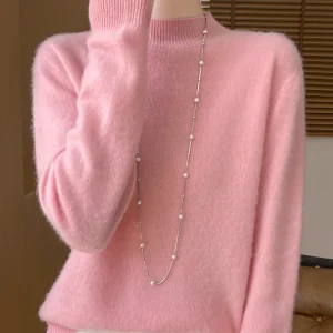 Women's Elegant Basic Style Pullover 100% Merino Wool Knitwear Autumn Winter Warm Solid Casual Loose Exquisite Clothing Tops