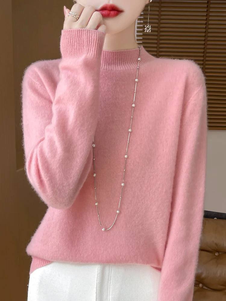 Women's Elegant Basic Style Pullover 100% Merino Wool Knitwear Autumn Winter Warm Solid Casual Loose Exquisite Clothing Tops - Image 14