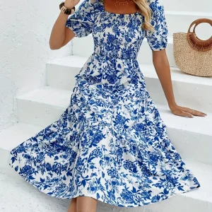 Elegant Direction Long Floral Print Dress with Collar Floral Print Maxi Dress Women's Fashion Elegant Style