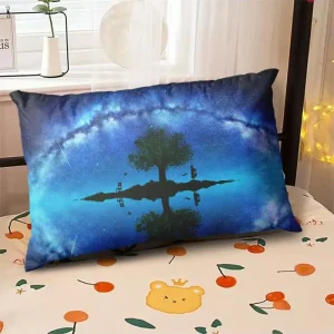 Starry Sky Sunset Sea Pillow, 2D Night Scene Pillow Core and Case Set, Aesthetic Pillow for Student Dormitory