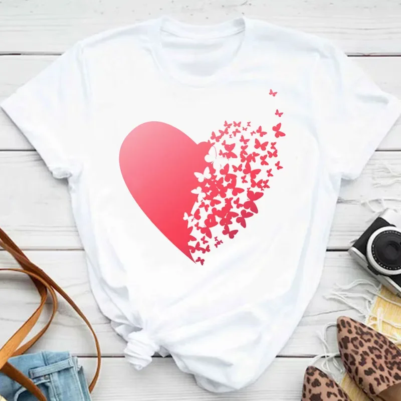 New Fashion Women T-shirt Colorful Butterfly Petal Print Short Sleeve and Round Neck Cute Graphic Tee Shirts Female Tops Clothin - Image 24
