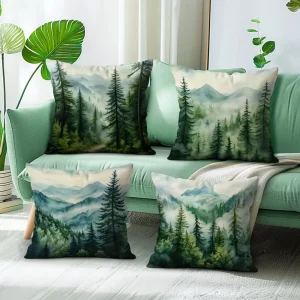 Home Decor Misty Forest And Mountain Pattern Pillowcase Pattern Cushion Cover Suitable For Sofa Bedroom Car Pillow Cover