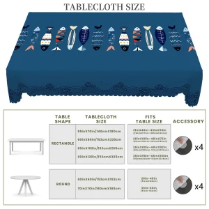 1 Piece of Summer Simple Ocean Style Printed Round Tablecloth, Geometric Fish Pattern Rectangular Tablecloth, Party Tablecloth, Home Table Decoration, Courtyard Camping Table Decoration, Table Cover for Daily Home Kitchen, Restaurant Terrace Indoor and Outdoor Use