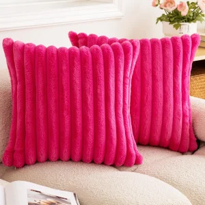 Faux Rabbit Fur Square Cushion Cover Big Thick Striped Super Soft Solid Color Pillow Cover 24×24inch Sofa Decor Cushion Covers