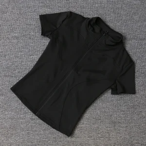 Summer High Quality Waist Slimming Training Tops Women's Quick-drying Tight Stand Collar Full Zipper Short Sleeves Yoga shirts