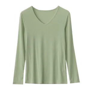 SuyaDream Women Knitted T Shirt Silk Viscose Blend Long Sleeves Solid Basic Cozy Tee 2026 Spring Summer Ribs Top Pink Blue