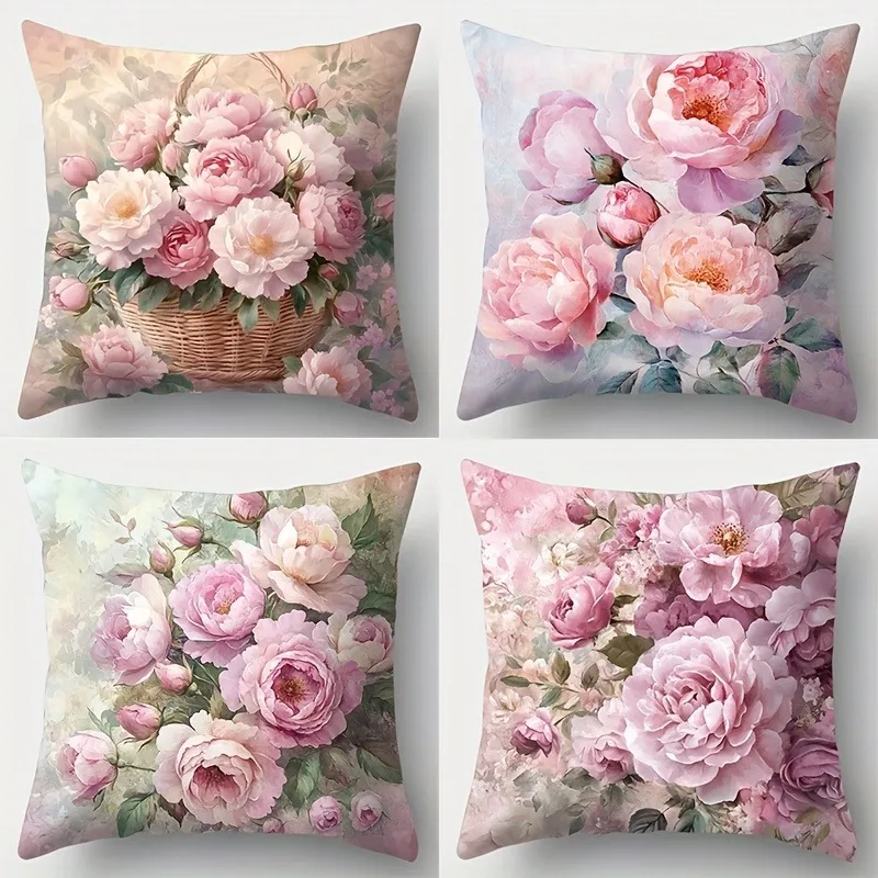 Enchanting Peony Pillow Cover: Soft Hues and Lush Floral Artistry, Sofa Chair Cushion Cover, Bedroom Room Decor - Image 2