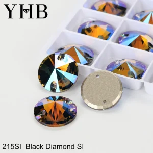 YHB Top Quality SI Color Electroplatin Glass Crystal Shape Rivoli Sewing Stones Flatback Sew-on Rhinestones For Garment Clothes