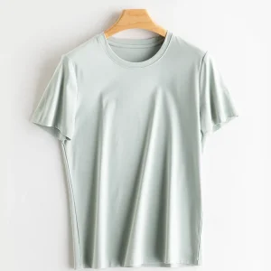 SuyaDream Women Solid T shirts, Silk Cotton Blend, O Neck, Short Sleeved Solid Tee,2025 Summer Candy Colors Basic Cozy Top Green
