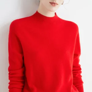 Women 100% Merino Wool Sweater For Autumn Winter  First Line Seamless Half-high Collar Pullover Basic Top OL Solid Soft Cashmere