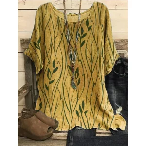Plus Size S-8XL Women Casual Loose Leaves Print Blouse T-shirt Vintage Blouse Unique Half Sleeves Top Shirts