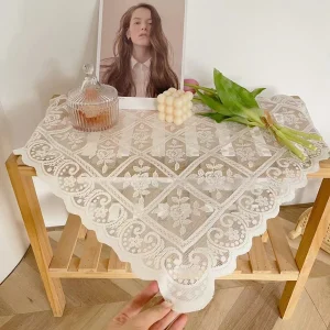 Antique Embroidered Lace Tablecloth - Solid Color Elegant Flower Cutting Process Polyester Square Tablecloth for Wedding Party, Thanksgiving and Home Decoration - Machine Weaving, Durable Weaving, 100% Polyester