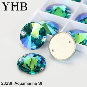 YHB Top Quality SI Color Electroplatin Glass Crystal Shape Rivoli Sewing Stones Flatback Sew-on Rhinestones For Garment Clothes