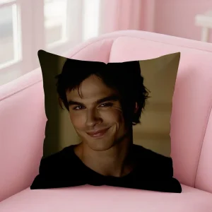 Damon Salvatore The Vampire Diaries Pillow Case Square Double-Sided Printing Short Plush Sofa Cushion Cover Bedroom