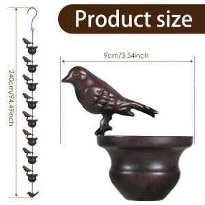 240cm Metal Rain Chain Hanging Birds/Kettle Decorative Rain Catcher for Home Outdoor Garden Gutter Roof Downspout Tool New