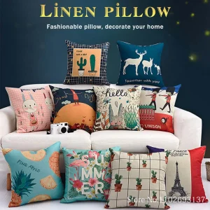 Cute Black And White Cat Printing Pillowcase Cotton Linen Fabric Square Zipper Pillowcase Wedding Decorative Pillow Cover