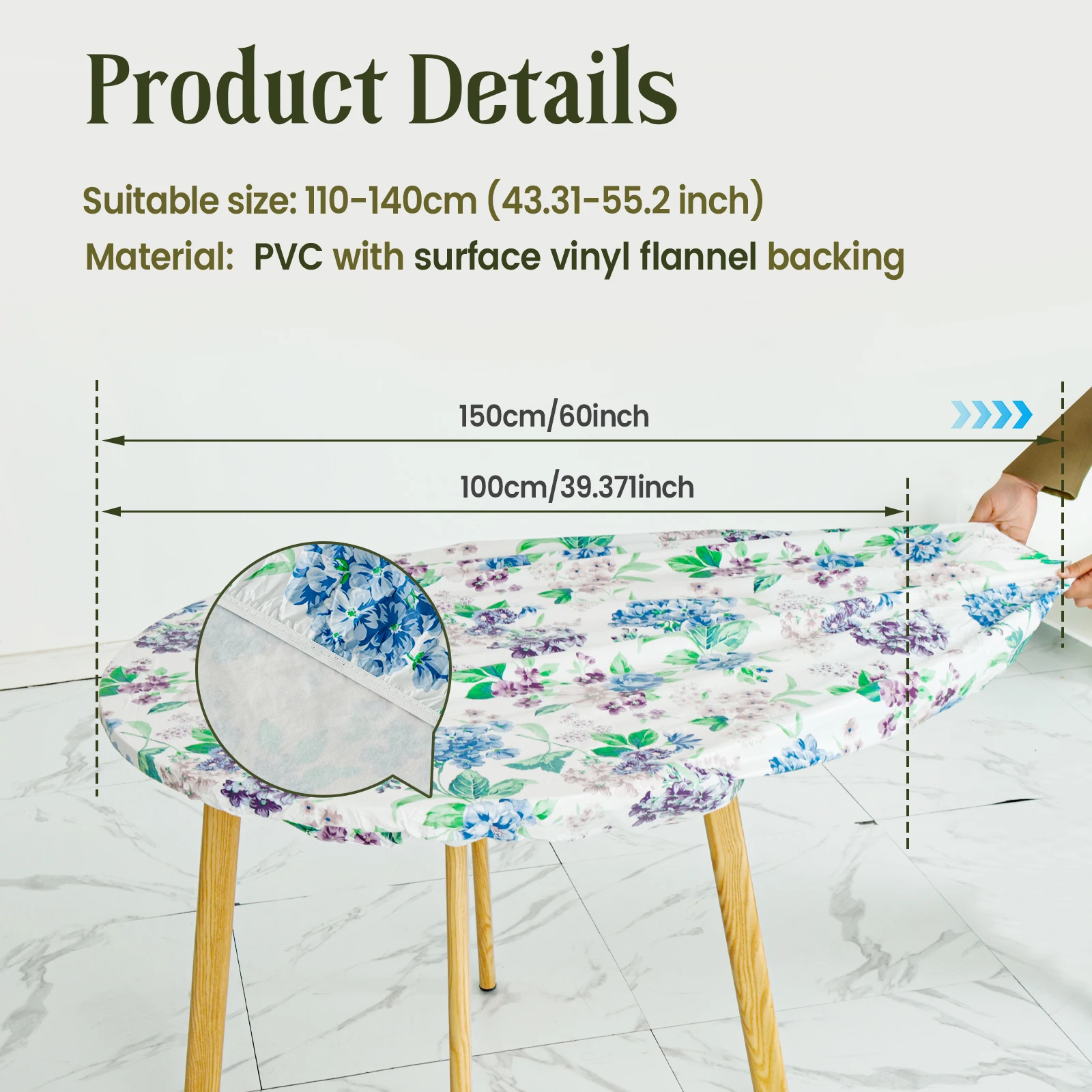 Elastic Round Table Cover Fitted Vinyl Waterproof Tablecloth Reusable Flower Dining Table Cloth For Home Table Protector Decor - Image 9