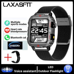 LAXASFIT 2025 New Smart Watch Men's Outdoor Watch 1.85 inch Voice Assistant Bluetooth Call with LED Flashlight Smart Watch