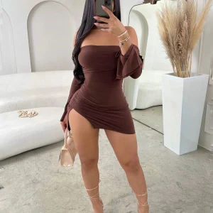 Women Strapless Backless Mini Dress For Women Black Off-shoulder Long Sleeve Bodycon Club Party Dress Clothes