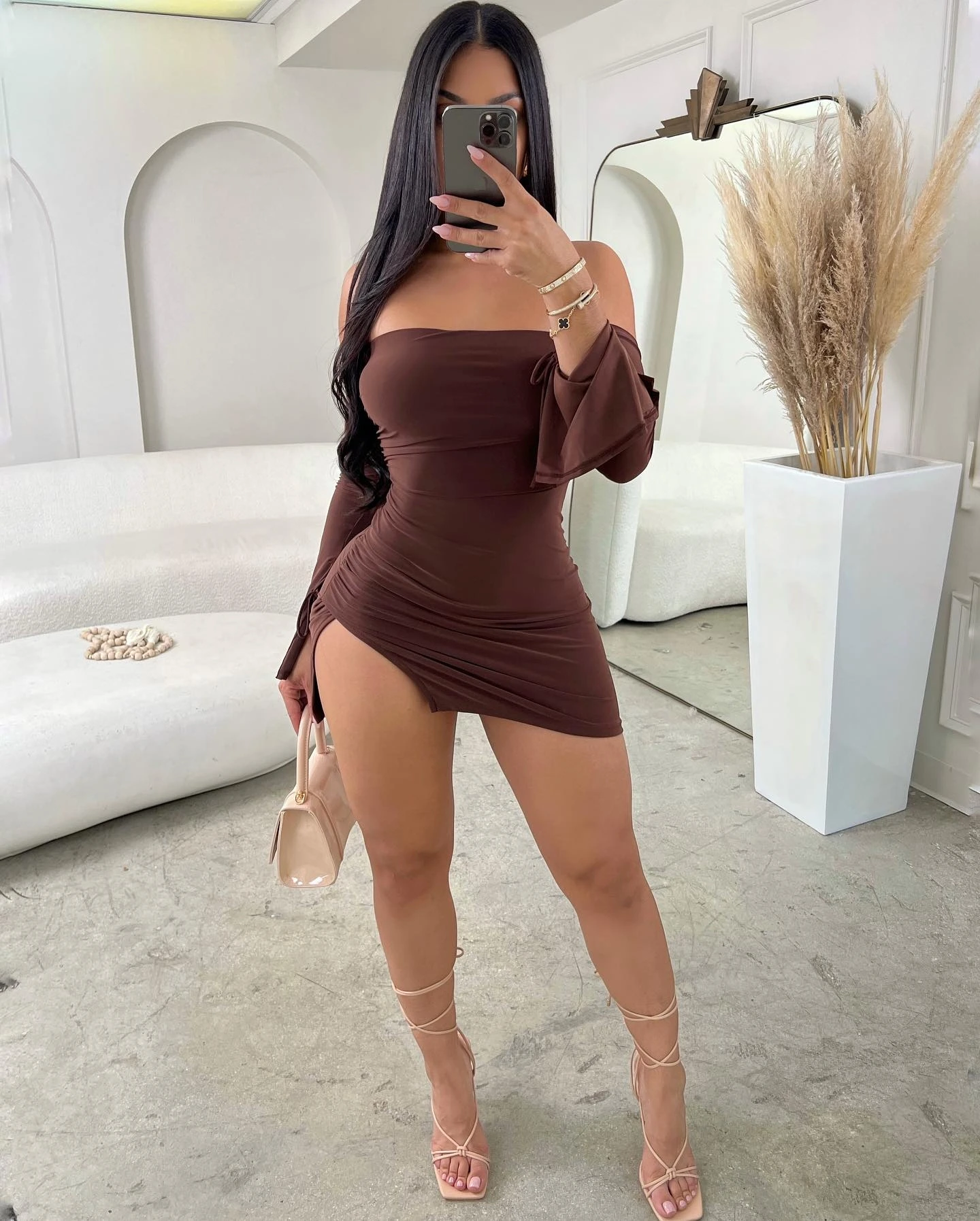 Women Strapless Backless Mini Dress For Women Black Off-shoulder Long Sleeve Bodycon Club Party Dress Clothes - Image 3