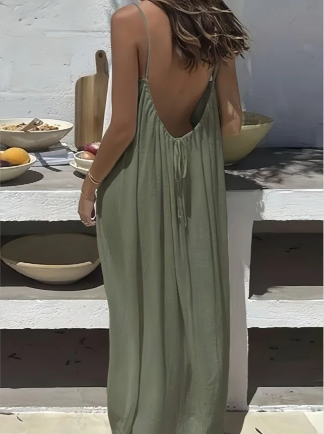 2026 New Women's Strap Dress Open-Back Loose Homewear Dress - Image 8