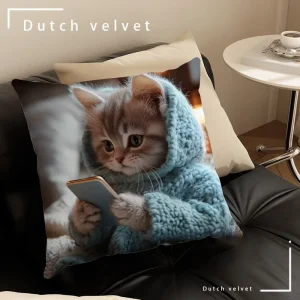 Cute Kitten in Hoodie Pillowcase: Cozy and Adorable for Your Home! Sofa cushion cover, home decoration, 2D printing