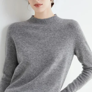 Women 100% Merino Wool Sweater For Autumn Winter  First Line Seamless Half-high Collar Pullover Basic Top OL Solid Soft Cashmere