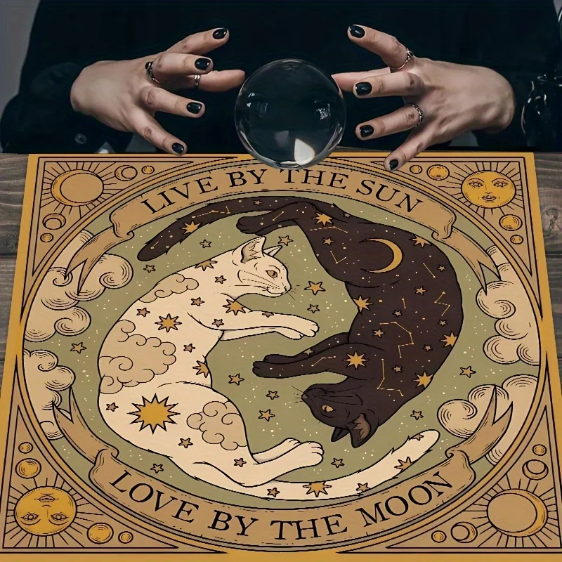 VIKAMA Mysterious Sun and Moon Cat Altar Tablecloth Starry Sky and Celestial Elements Tarot Cards Divination Room Decoration - Image 2