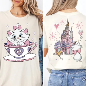 2025 Summer New The Aristocats Cartoon Anime Printed T-shirt Women's Fashion Casual T-shirt Mary Cat Crazy Teacup Party Shirt