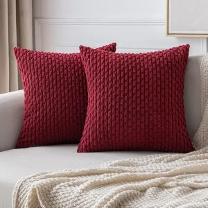 Spring Sage Green Decorative Throw Pillow Covers 18x18 Soft Corduroy Striped Square Pillow Covers for Couch Living Room Bed Sofa