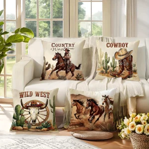 1/4pcs Country Western Cowboy Wild West Themed Pillowcases Sofa cushion cover home bedroom room decoration