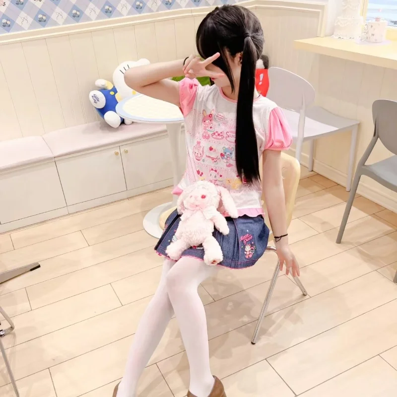 Japanese Girl Woman Clothing Cute Printed Short T-shirts Female Summer Colorful Short Tops Kawaii Pulover Youthful y2k Clothes - الصورة 2