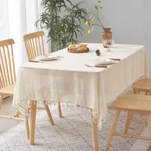 Beige linen square tablecloth, retro countryside style, kitchen living room coffee table decoration tablecloth