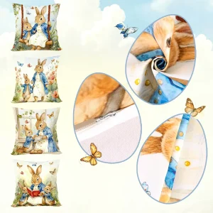 4pcs/set Easter Bunny Pillow Covers 45cm Egg Hunting Theme Pillow Case Spring Flower Easter Decoration Home Decor