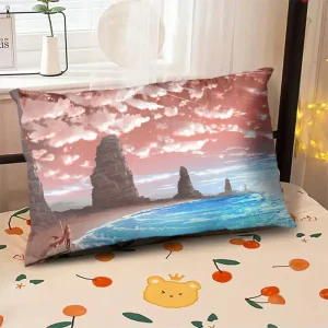 Starry Sky Sunset Sea Pillow, 2D Night Scene Pillow Core and Case Set, Aesthetic Pillow for Student Dormitory