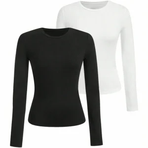 Women's solid-color long-sleeved T-shirt - Polyester knitted fabric, round neck, regular fit, fall-winter style