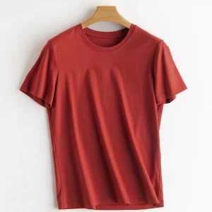 SuyaDream Women Solid T shirts, Silk Cotton Blend, O Neck, Short Sleeved Solid Tee,2025 Summer Candy Colors Basic Cozy Top Green