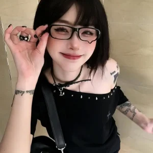 Seeslim Black Off Shoulder Cross Women's T-shirt Short Sleeve 2000s Clothes Y2k Summer Tops Tees Female Clothing Chic Vintage