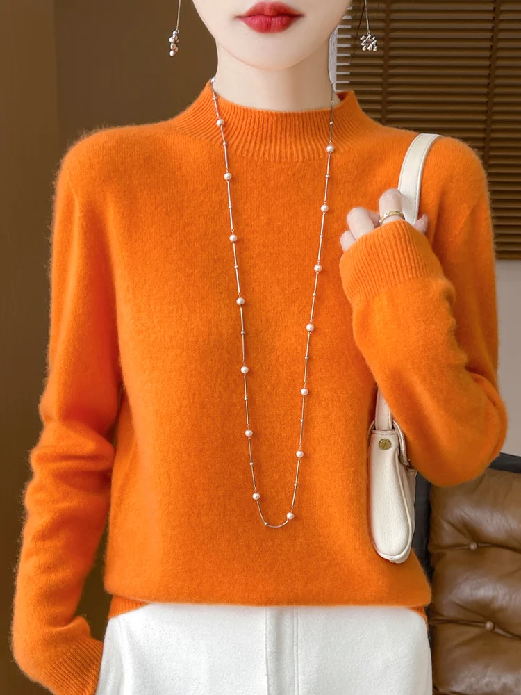 Women's Elegant Basic Style Pullover 100% Merino Wool Knitwear Autumn Winter Warm Solid Casual Loose Exquisite Clothing Tops - Image 16
